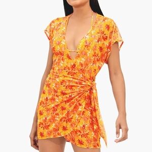 ViX Paula Hermanny Short Coverup size small orange and red floral swim cover